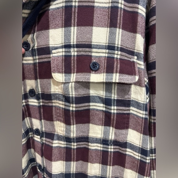 LL Bean Plaid Hooded Flannel Shirt Shacket Fleece Lined Button Down Men’s Medium - Picture 2 of 9